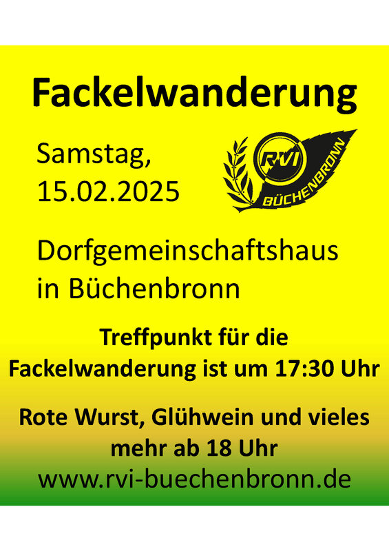 Plakat zur Fackelwanderung des RVI Büchenbronn am 15. Februar 2025