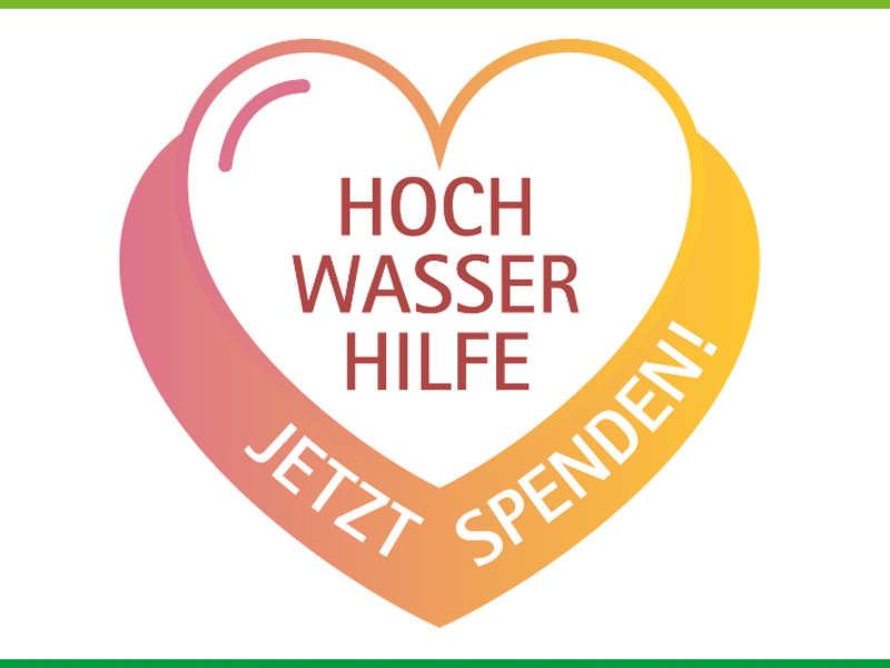 Herz mit dem Text Hochwasserhilfe - Jetzt spenden!