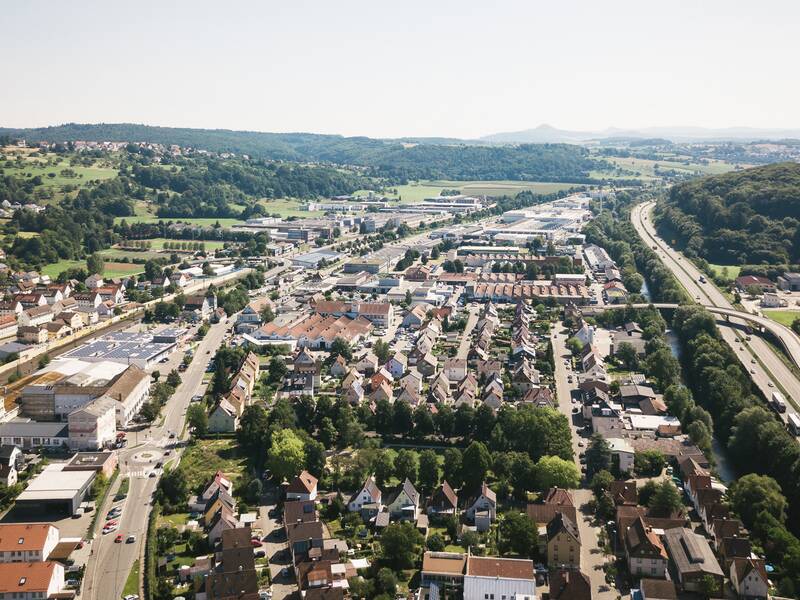 Luftbild von Ebersbach an der Fils in Blickrichtung Uhingen