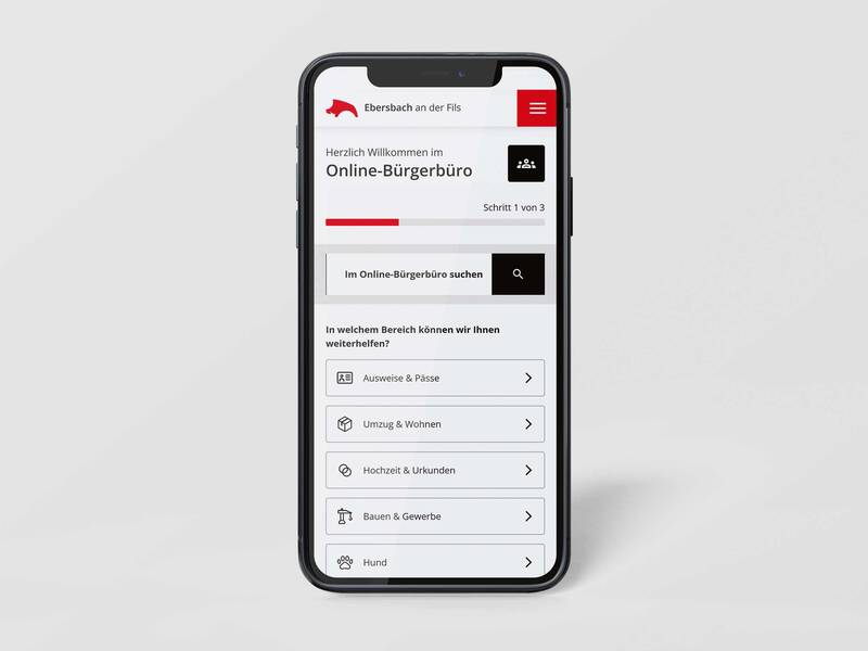 Smartphone mit geöffneter Internetseite des Online Bürgerbüros