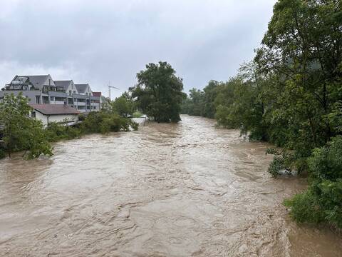 Hochwasser der Fils in Ebersbach am 1. Juni 2024