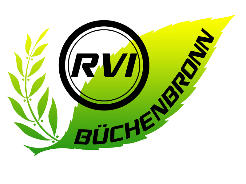 Das Bild zeigt ein grünes Blatt mit der Aufschrift "RVI BÜCHENBRONN" in schwarz, wobei "RVI" in einem Kreis steht.