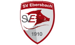 Wappen des SV Ebersbach in den Farben weiß, rot und grau mit dem Schriftzug SV Ebersbach 1910 und einem angedeuteten Eberkopf