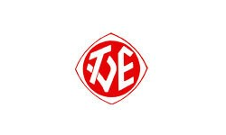 Logo des Turnverein Ebersbach. Weiße Buchstaben TVE in einem roten Kreis